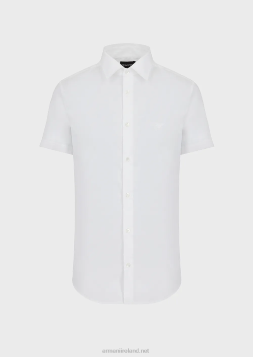 Men 086V1120 Short-Sleeved, Stretch Nylon-Blend Shirt Armani White