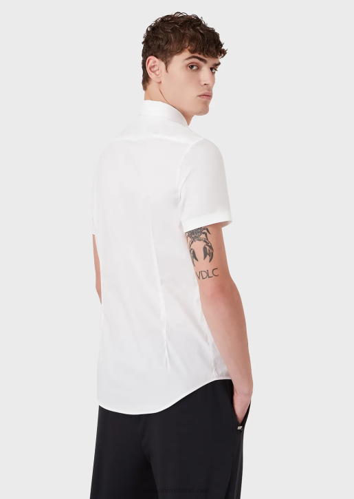 Men 086V1120 Short-Sleeved, Stretch Nylon-Blend Shirt Armani White