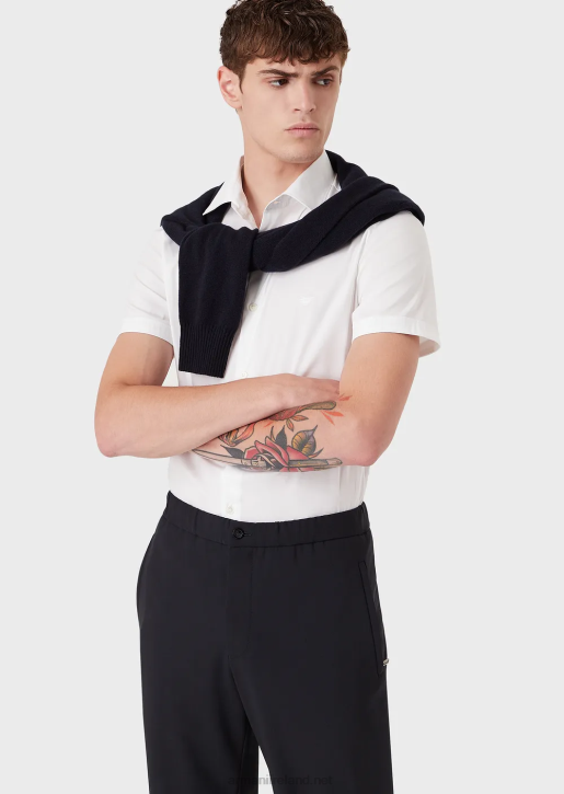 Men 086V1120 Short-Sleeved, Stretch Nylon-Blend Shirt Armani White