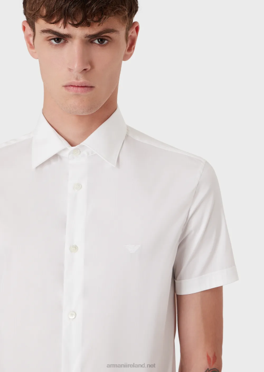 Men 086V1120 Short-Sleeved, Stretch Nylon-Blend Shirt Armani White