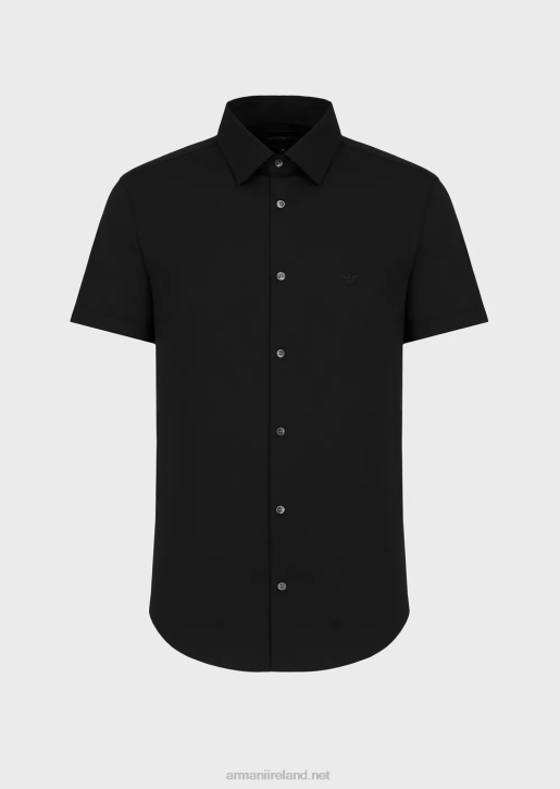 Men 086V1121 Short-Sleeved, Stretch Nylon-Blend Shirt Armani Black