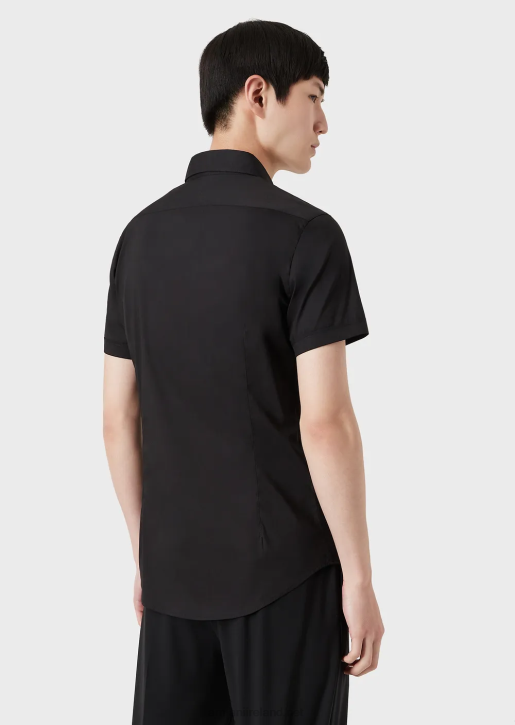 Men 086V1121 Short-Sleeved, Stretch Nylon-Blend Shirt Armani Black