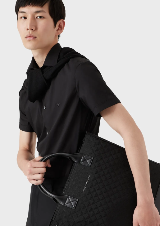 Men 086V1121 Short-Sleeved, Stretch Nylon-Blend Shirt Armani Black