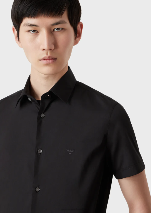 Men 086V1121 Short-Sleeved, Stretch Nylon-Blend Shirt Armani Black