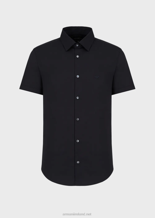 Men 086V1122 Short-Sleeved, Stretch Nylon-Blend Shirt Armani Midnight Blue