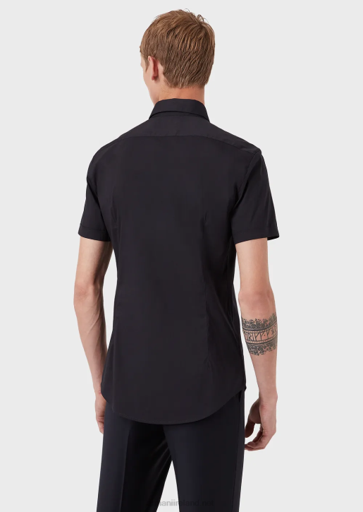 Men 086V1122 Short-Sleeved, Stretch Nylon-Blend Shirt Armani Midnight Blue