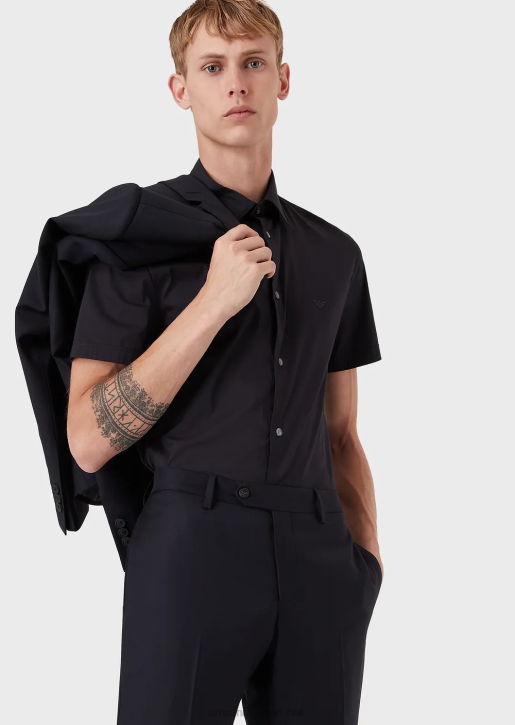 Men 086V1122 Short-Sleeved, Stretch Nylon-Blend Shirt Armani Midnight Blue