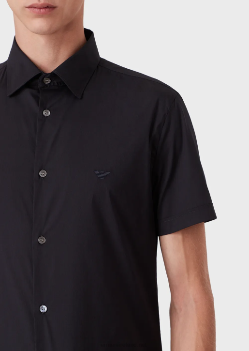 Men 086V1122 Short-Sleeved, Stretch Nylon-Blend Shirt Armani Midnight Blue