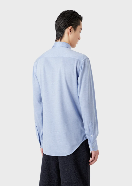 Men 086V1123 Eucalyptus Wool-Blend Textured Jersey Shirt Armani Azure