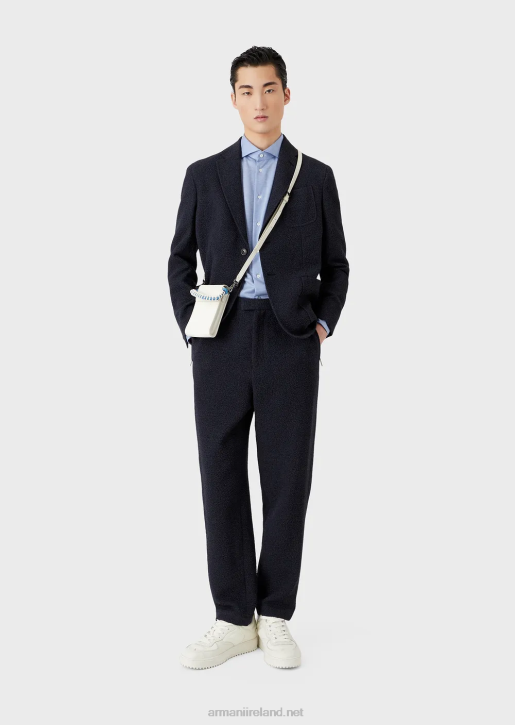 Men 086V1123 Eucalyptus Wool-Blend Textured Jersey Shirt Armani Azure