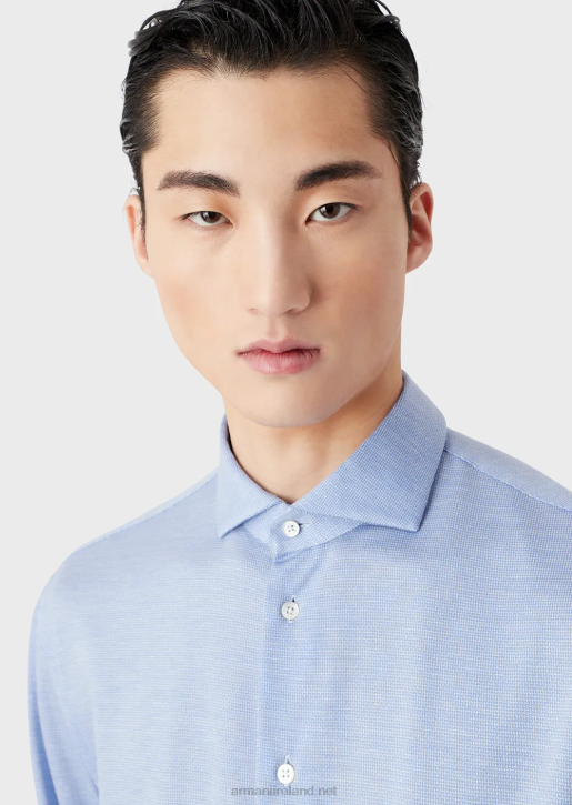 Men 086V1123 Eucalyptus Wool-Blend Textured Jersey Shirt Armani Azure