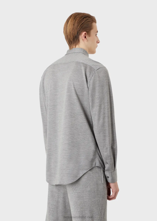 Men 086V1124 Eucalyptus Wool-Blend Textured Jersey Shirt Armani Gray