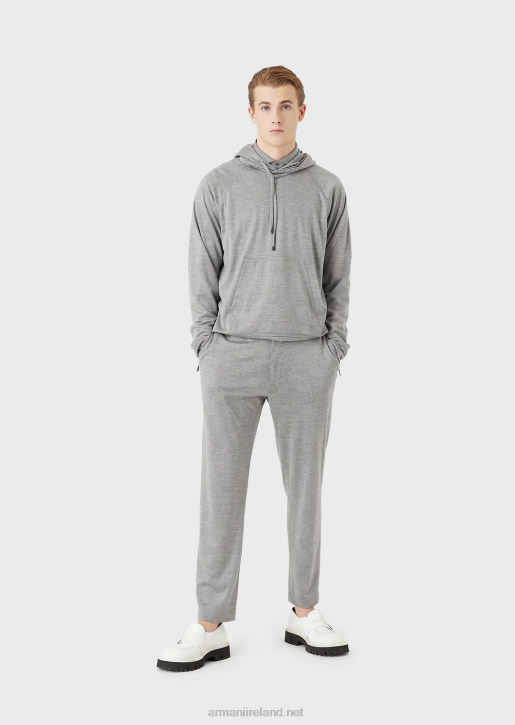 Men 086V1124 Eucalyptus Wool-Blend Textured Jersey Shirt Armani Gray