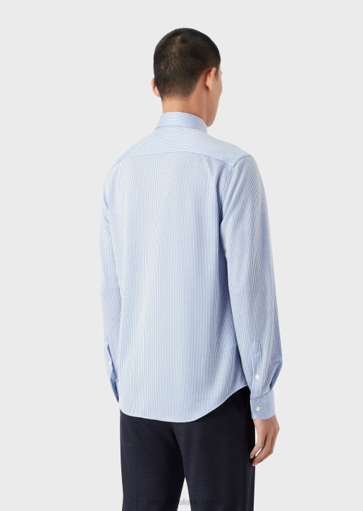 Men 086V1125 Eucalyptus Wool-Blend Striped Jersey Shirt Armani Striped