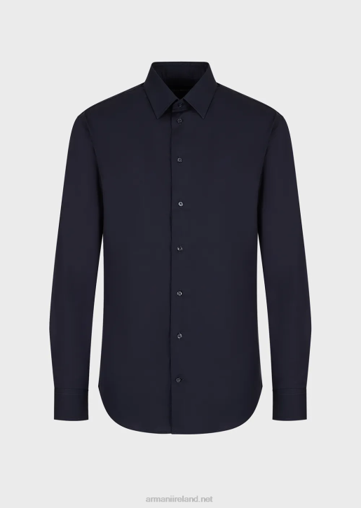 Men 086V1126 Modern-Fit, Stretch Poplin Shirt With Stiff Collar Armani Navy Blue