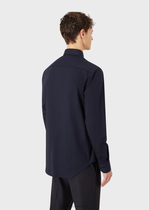 Men 086V1126 Modern-Fit, Stretch Poplin Shirt With Stiff Collar Armani Navy Blue