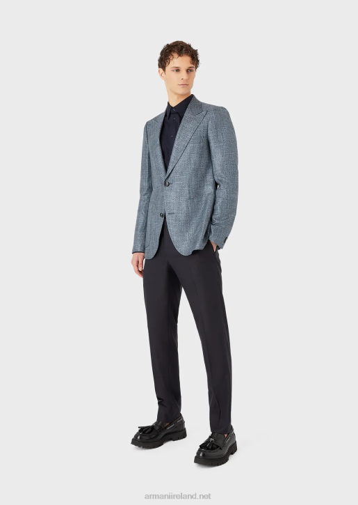 Men 086V1126 Modern-Fit, Stretch Poplin Shirt With Stiff Collar Armani Navy Blue