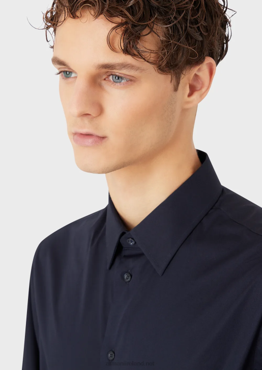 Men 086V1126 Modern-Fit, Stretch Poplin Shirt With Stiff Collar Armani Navy Blue