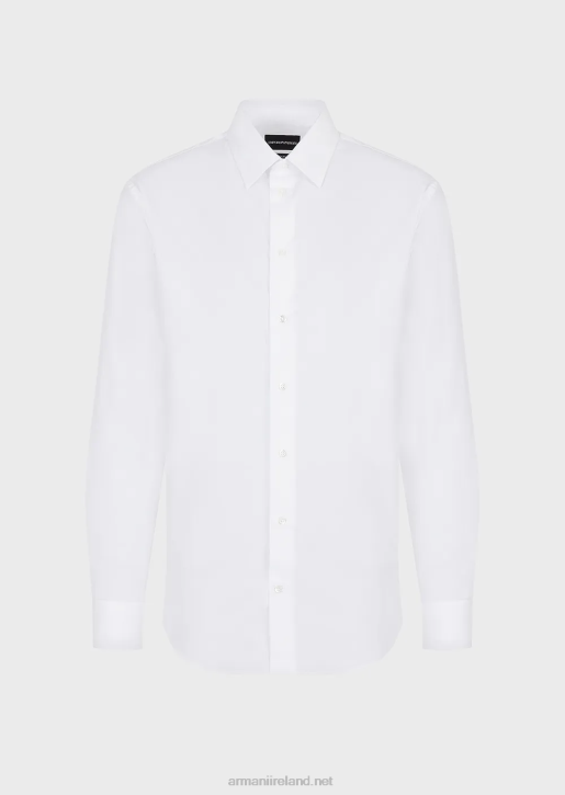 Men 086V1127 Modern-Fit, Stretch Poplin Shirt With Stiff Collar Armani White