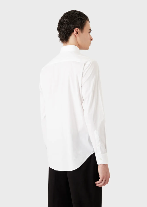 Men 086V1127 Modern-Fit, Stretch Poplin Shirt With Stiff Collar Armani White
