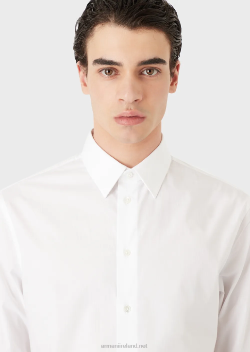 Men 086V1127 Modern-Fit, Stretch Poplin Shirt With Stiff Collar Armani White