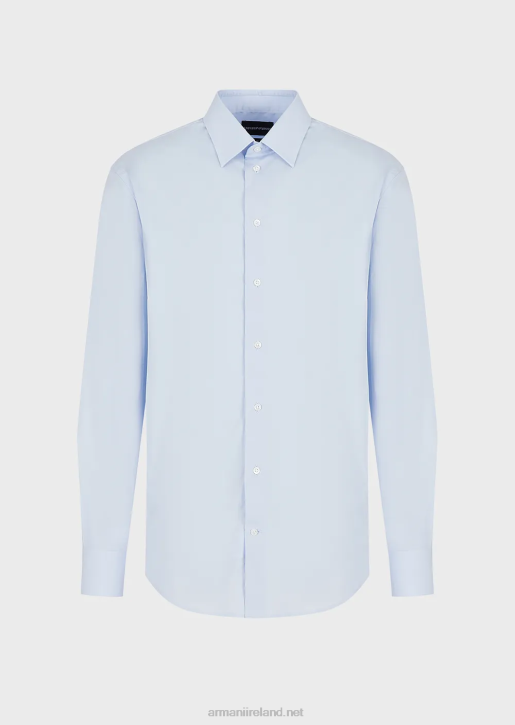 Men 086V1128 Modern-Fit, Stretch Poplin Shirt With Stiff Collar Armani Azure