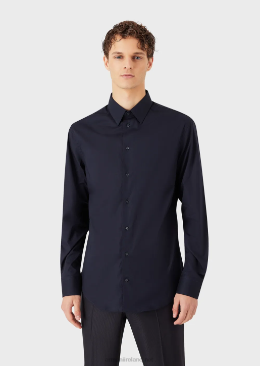 Men 086V1128 Modern-Fit, Stretch Poplin Shirt With Stiff Collar Armani Azure