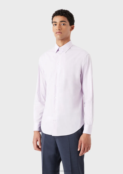 Men 086V1129 Modern-Fit, Stretch Poplin Shirt With Stiff Collar Armani Pink