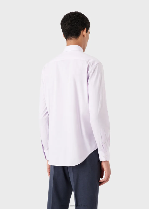 Men 086V1129 Modern-Fit, Stretch Poplin Shirt With Stiff Collar Armani Pink
