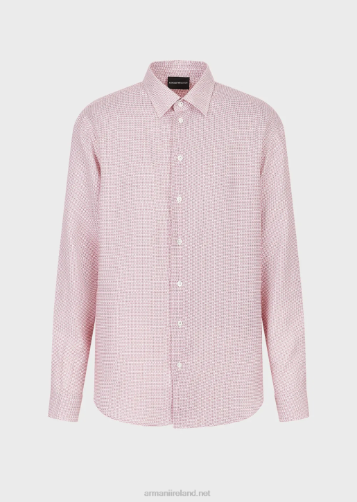 Men 086V1130 Op Art Micro-Pattern Jacquard Linen Shirt Armani Print
