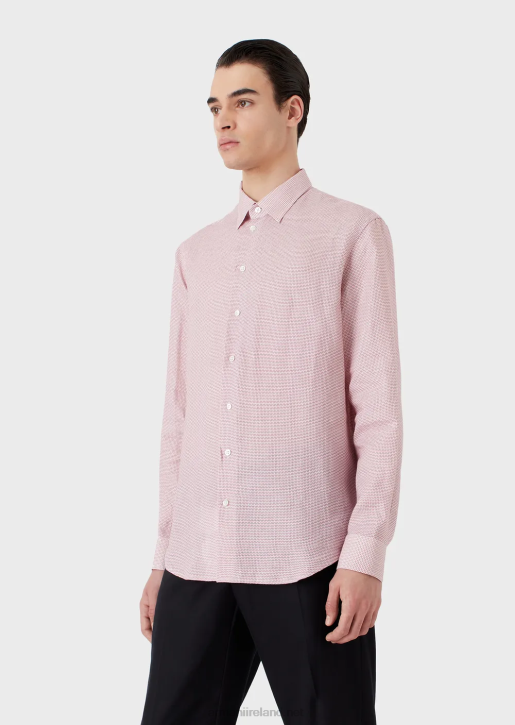 Men 086V1130 Op Art Micro-Pattern Jacquard Linen Shirt Armani Print