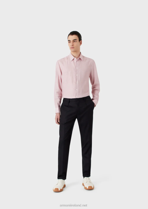 Men 086V1130 Op Art Micro-Pattern Jacquard Linen Shirt Armani Print
