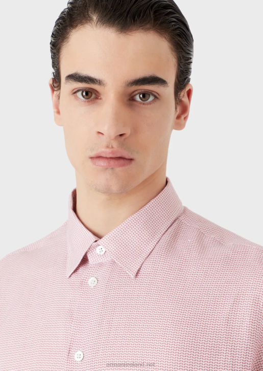 Men 086V1130 Op Art Micro-Pattern Jacquard Linen Shirt Armani Print