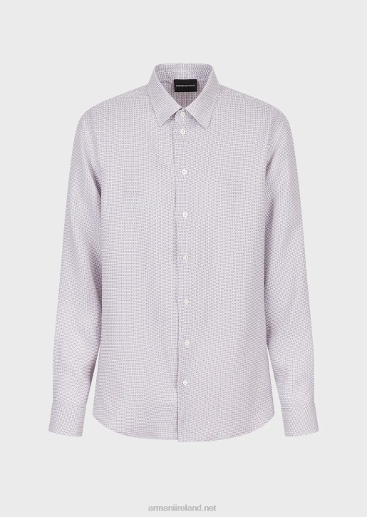 Men 086V1131 Op Art Micro-Pattern Jacquard Linen Shirt Armani Gray
