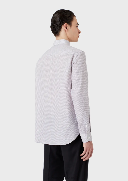 Men 086V1131 Op Art Micro-Pattern Jacquard Linen Shirt Armani Gray