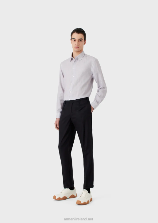 Men 086V1131 Op Art Micro-Pattern Jacquard Linen Shirt Armani Gray