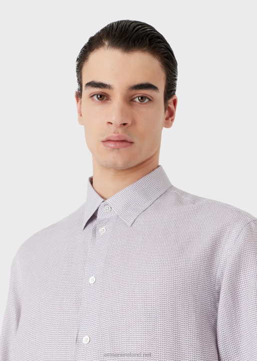 Men 086V1131 Op Art Micro-Pattern Jacquard Linen Shirt Armani Gray