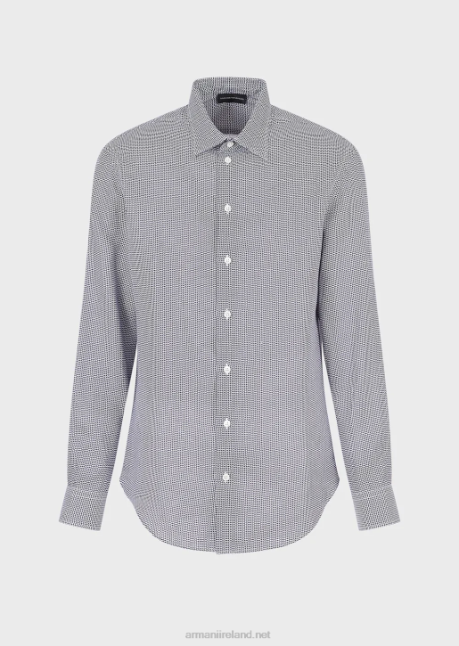 Men 086V1132 Op Art Micro-Pattern Jacquard Linen Shirt Armani Black