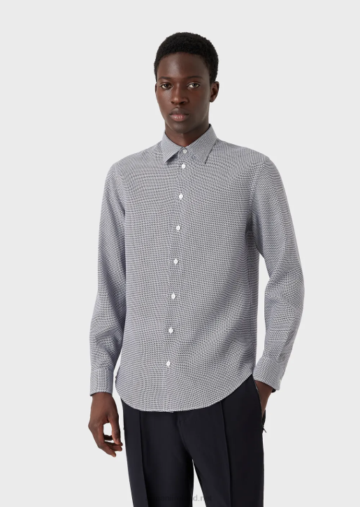 Men 086V1132 Op Art Micro-Pattern Jacquard Linen Shirt Armani Black