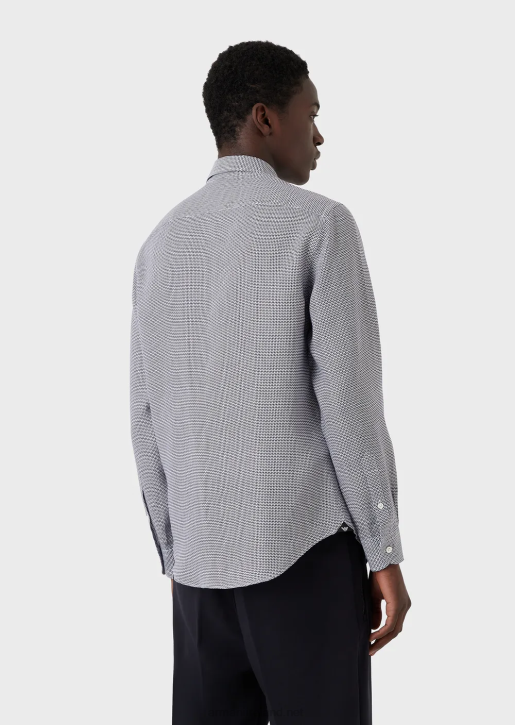 Men 086V1132 Op Art Micro-Pattern Jacquard Linen Shirt Armani Black