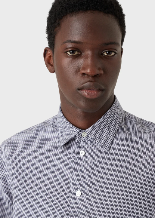 Men 086V1132 Op Art Micro-Pattern Jacquard Linen Shirt Armani Black