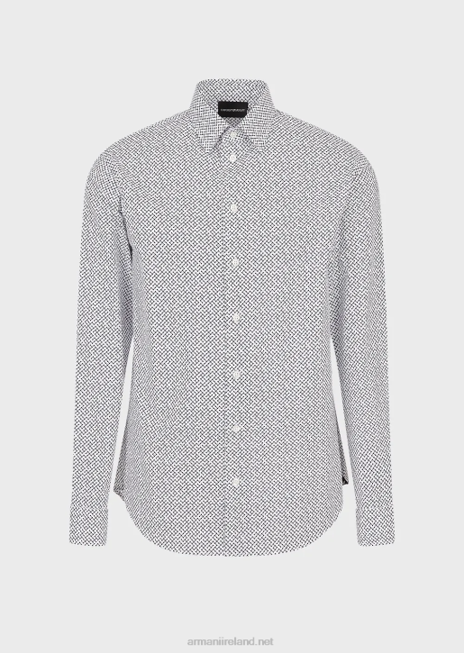 Men 086V1133 Stretch Cotton Shirt With Op Art Micro-Pattern Armani Gray