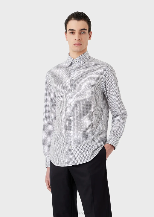 Men 086V1133 Stretch Cotton Shirt With Op Art Micro-Pattern Armani Gray