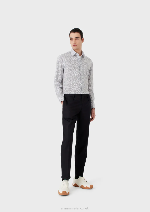 Men 086V1133 Stretch Cotton Shirt With Op Art Micro-Pattern Armani Gray
