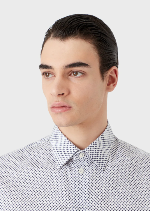 Men 086V1133 Stretch Cotton Shirt With Op Art Micro-Pattern Armani Gray