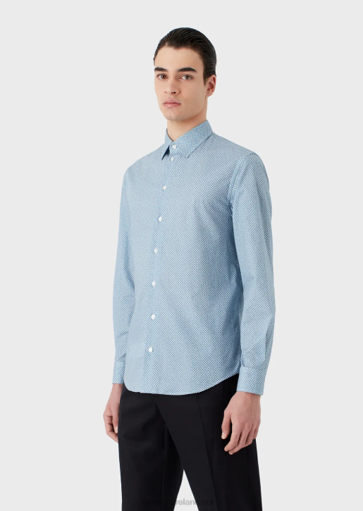 Men 086V1134 Stretch Cotton Shirt With Op Art Micro-Pattern Armani Print