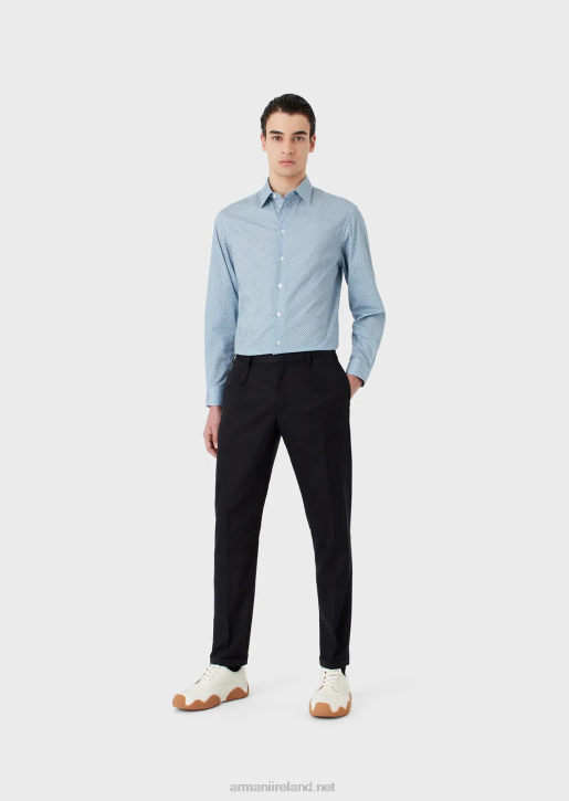 Men 086V1134 Stretch Cotton Shirt With Op Art Micro-Pattern Armani Print