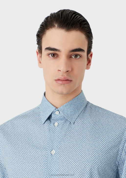 Men 086V1134 Stretch Cotton Shirt With Op Art Micro-Pattern Armani Print