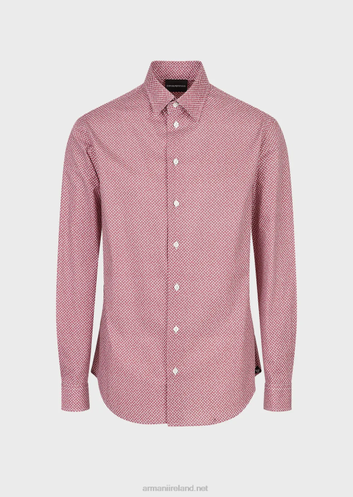 Men 086V1135 Stretch Cotton Shirt With Op Art Micro-Pattern Armani Red
