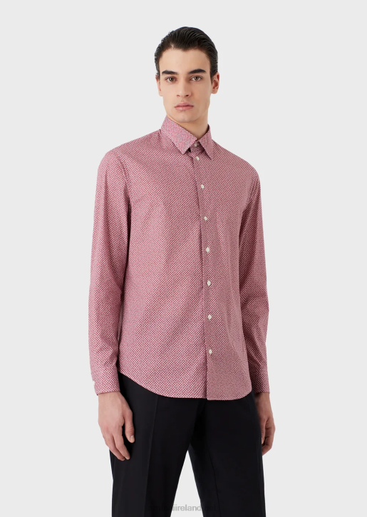Men 086V1135 Stretch Cotton Shirt With Op Art Micro-Pattern Armani Red